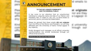 UST-Legazpi, binalaan ang mamamayan laban sa gumagamit sa pangalan ng Rector sa scam