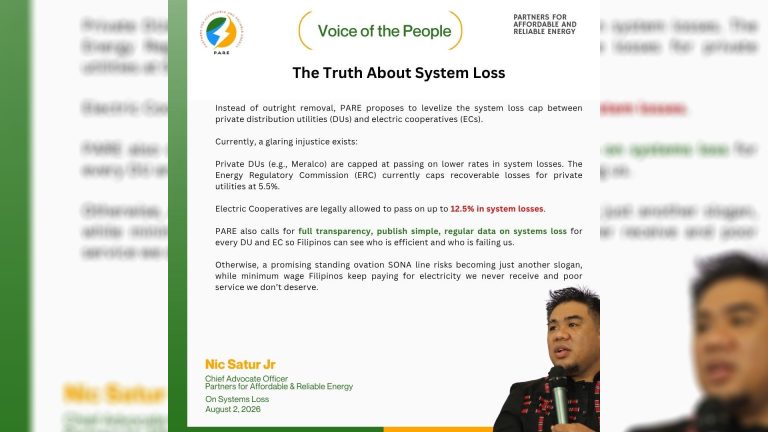 Pagkalugi ng power distributors kapag inalis ang system loss charges, kinontra ng PARE