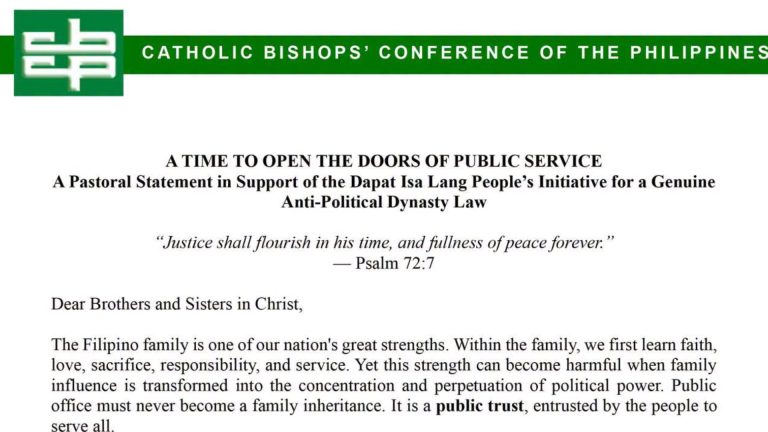 Pagpapatupad ng genuine, meaningful at effective Anti-Polical dynasty law, panawagan ng CBCP