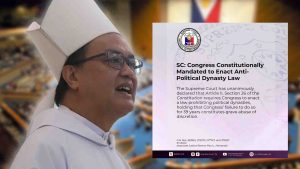 Tuparin ang mandato ng Korte Suprema na magpasa ng anti-dynasty law, panawagan ni Cardinal David sa Kongreso